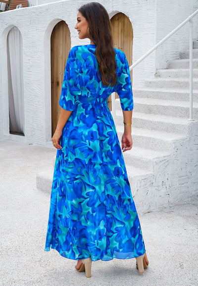 Floral V-Neck Maxi Dress with Waist Tie