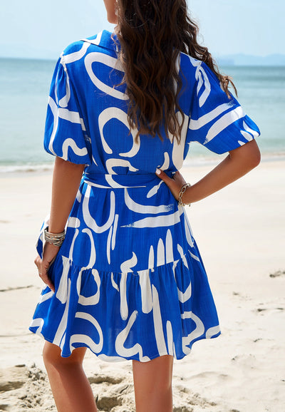 Bold Print Belted Shirt Dress