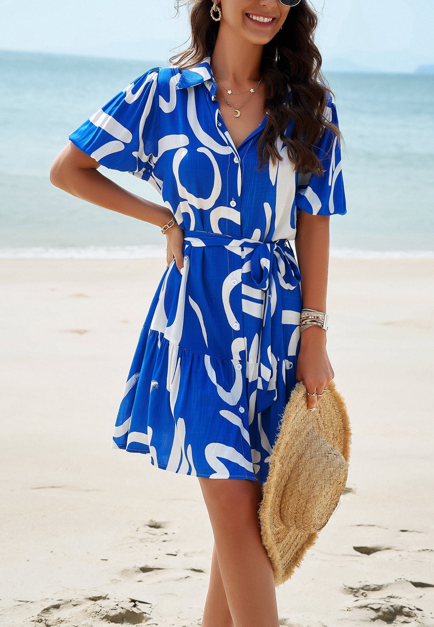 Bold Print Belted Shirt Dress