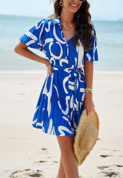 Bold Print Belted Shirt Dress