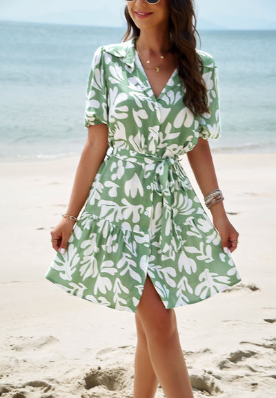 Bold Print Belted Shirt Dress