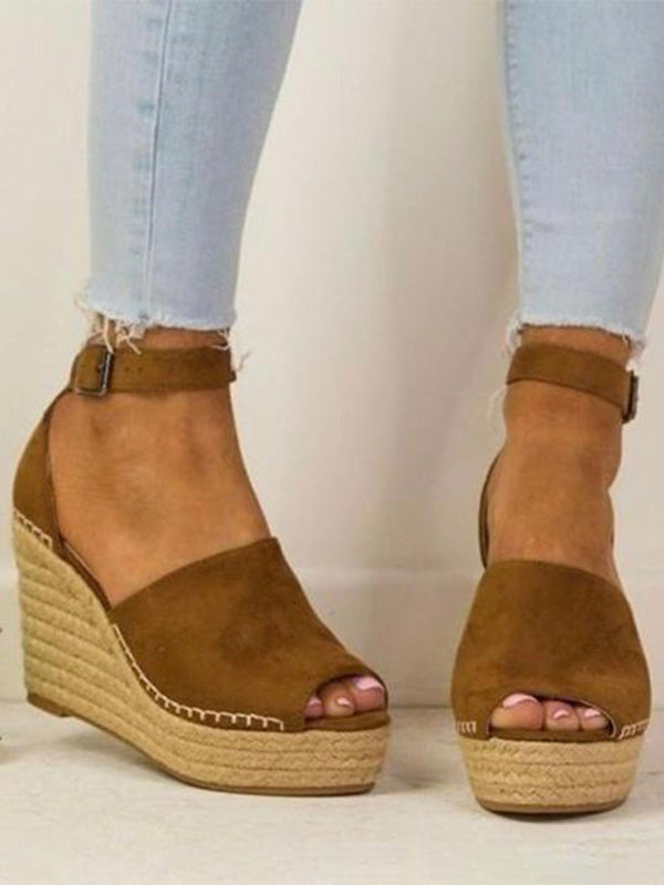 Platform Leather Wedge Sandals