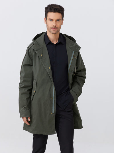 Men's Hooded Parka Jacket with Adjustable Drawstrings