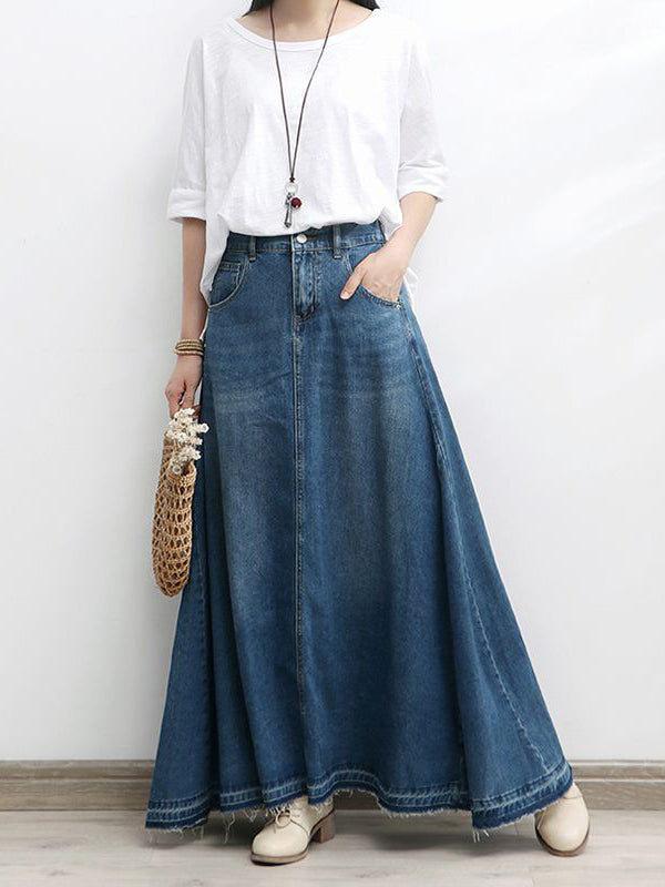 A-Line Flared Denim Maxi Skirt
