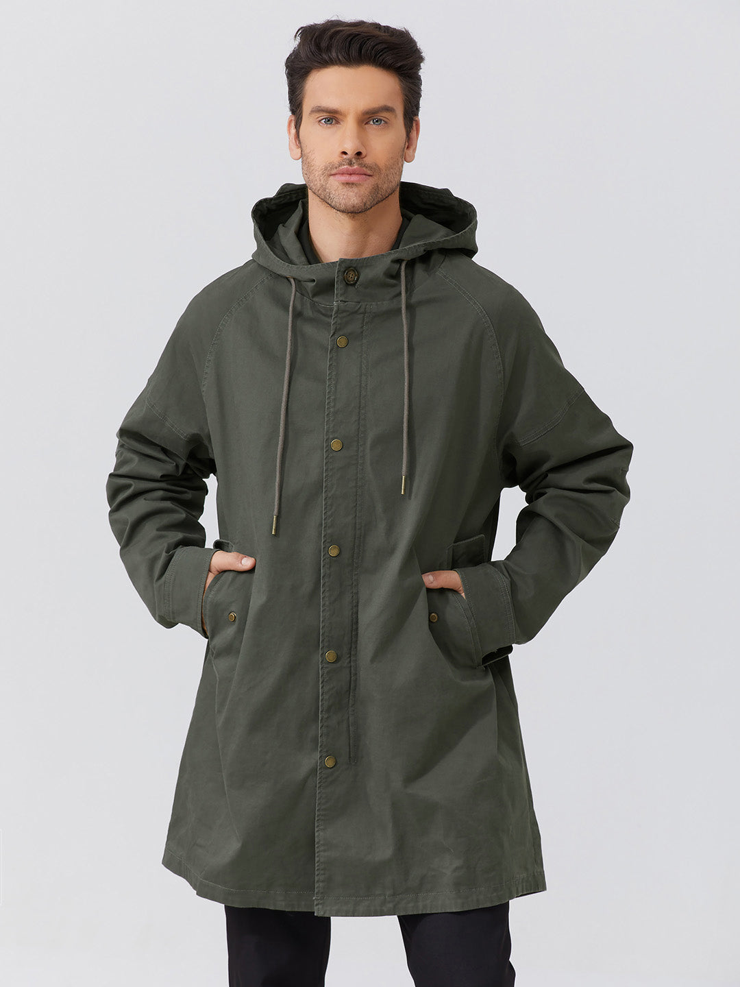 Men's Hooded Parka Jacket with Adjustable Drawstrings