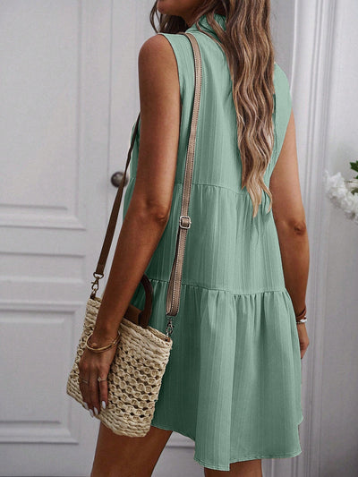Sleeveless Button-Down Tiered Blouse