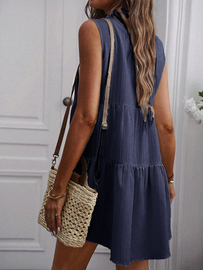 Sleeveless Button-Down Tiered Blouse