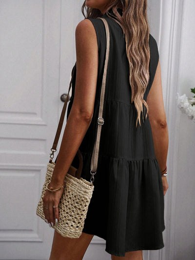 Sleeveless Button-Down Tiered Blouse