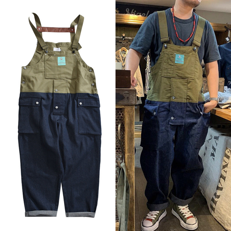 Men's Color Block Casual Denim Overalls