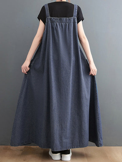 Loose Fit Denim Overall Dress