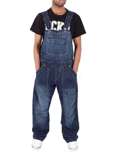 Men's Relaxed Fit Work Dungarees Triple Seams Denim Overalls