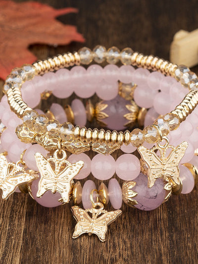 Bohemian Multi-Layer Crystal Butterfly Pendant Bracelet
