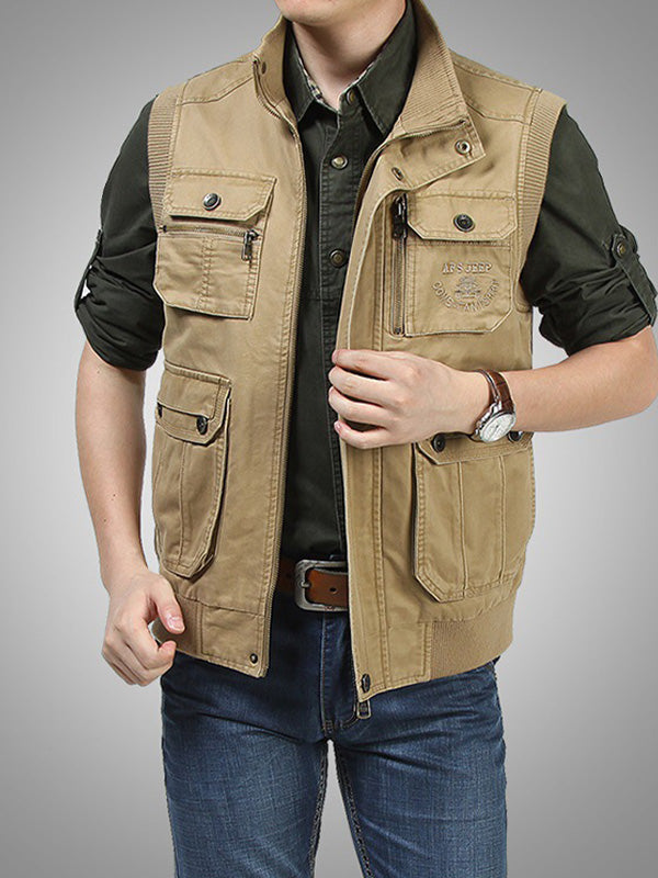 Men's Multi-Pocket Cotton Vest Utility Jacket