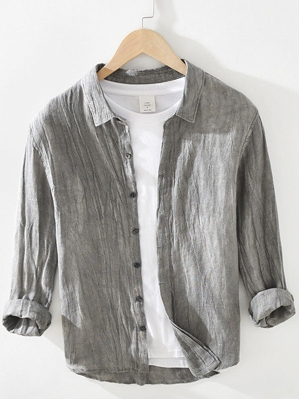 Men's Linen Crumpled Long Sleeve Shirt