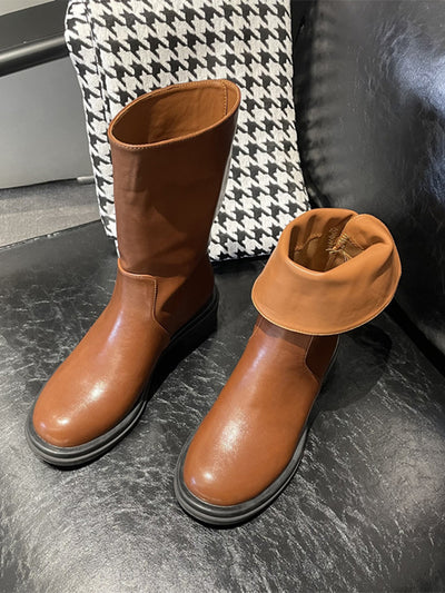 Vintage-Inspired Sheepskin Slit Flap Flat Boots