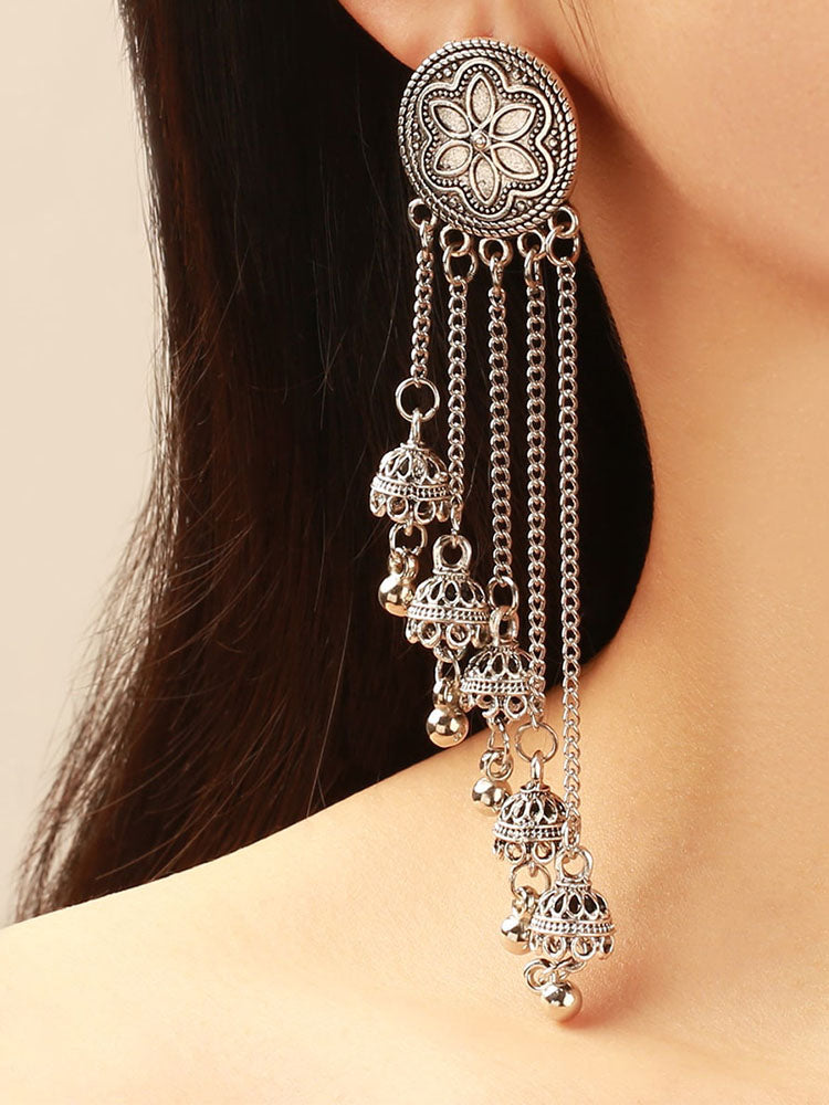 Ethnic-Style Tassel Bell Earrings