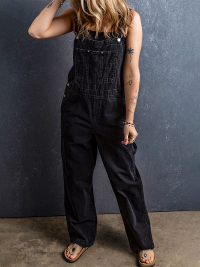 Women's Black Denim Overalls Workwear Dungarees