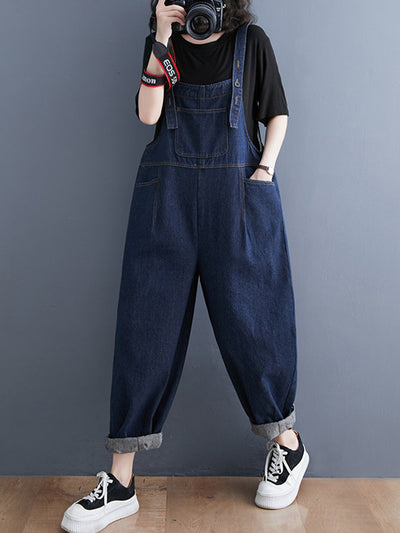 Women's Loose Multi-Pocket Denim Overalls