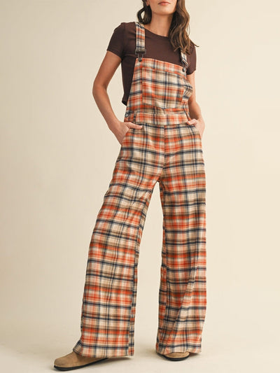 Women's Plaid Wide-Leg Overalls