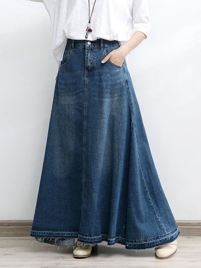 A-Line Flared Denim Maxi Skirt