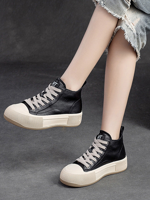 Women's Casual Leather Flat Ankle Boots