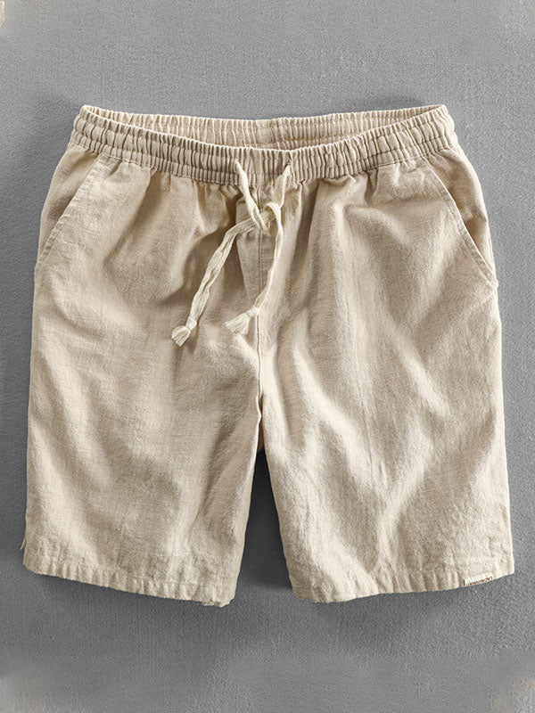 Men’s Drawstring Cotton and Linen Blend Casual Shorts