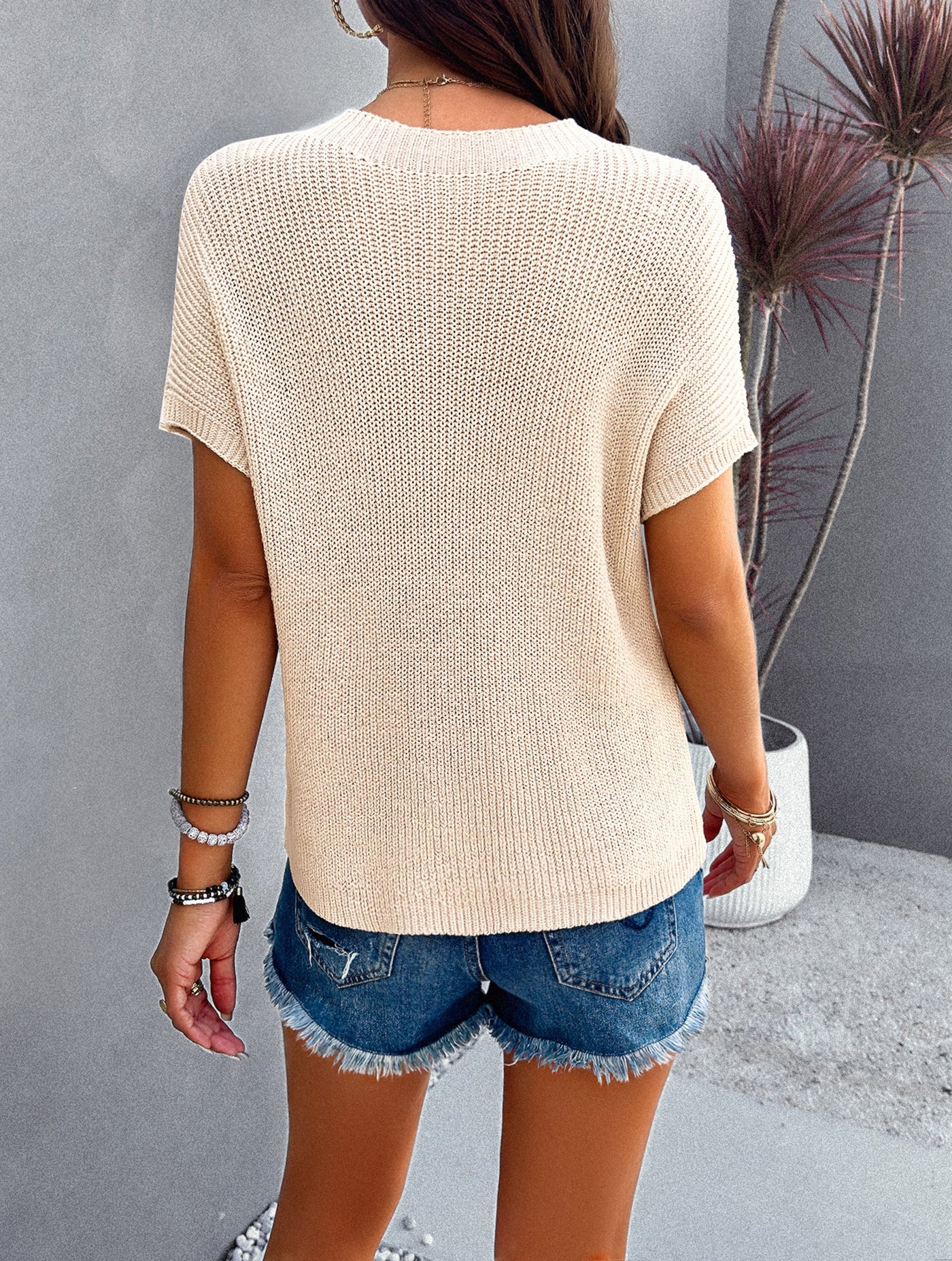 Casual Pocket Knit Tee – Short Sleeve Sweater Top