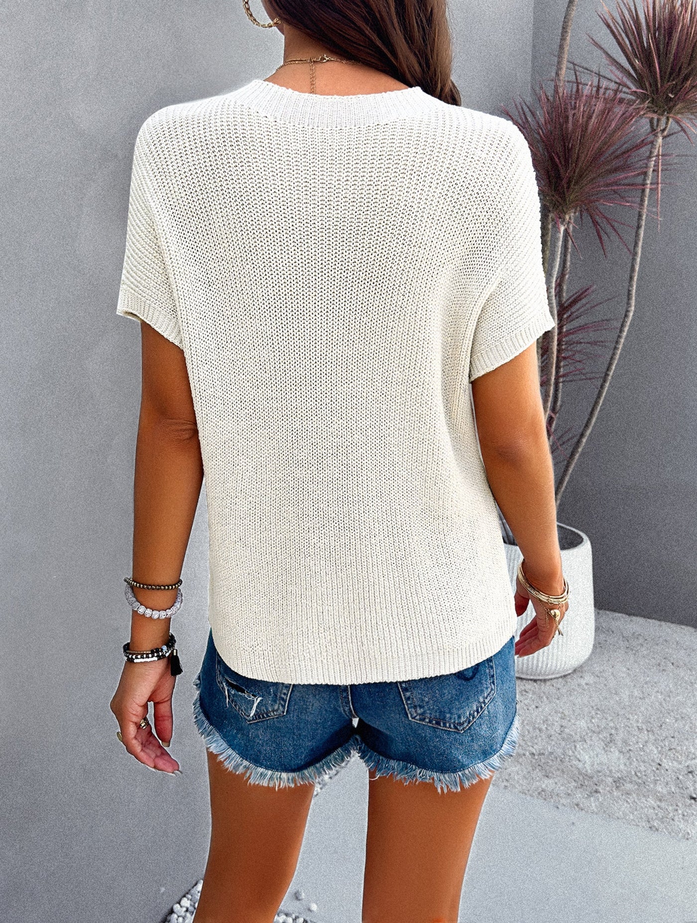 Casual Pocket Knit Tee – Short Sleeve Sweater Top