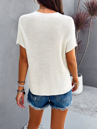 Casual Pocket Knit Tee – Short Sleeve Sweater Top