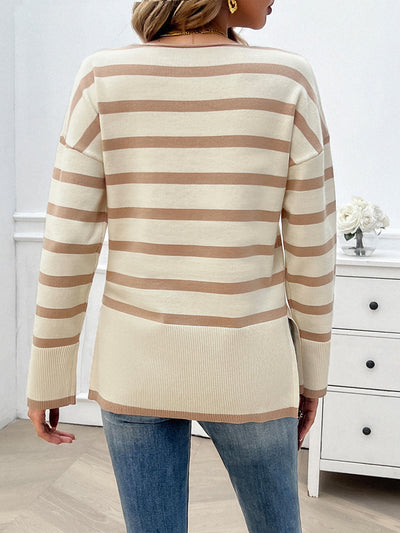 Striped V-Neck Knit Sweater