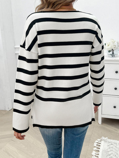 Striped V-Neck Knit Sweater