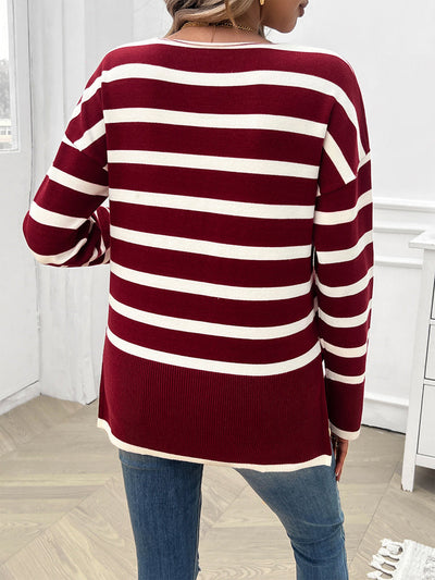 Striped V-Neck Knit Sweater