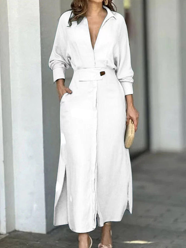 Chic Waist Button Slit Maxi Dress