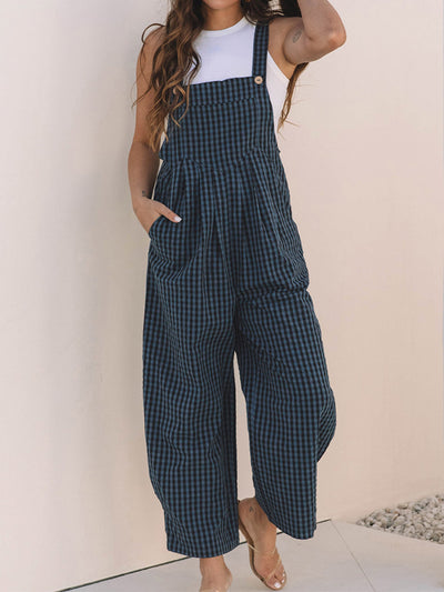 Women's Casual Plaid Wide-Leg Overalls
