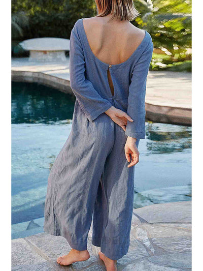 Women's U-Neck Back Long Sleeve Jumpsuit