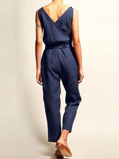 V-neck Casual Jumpsuit With Belt