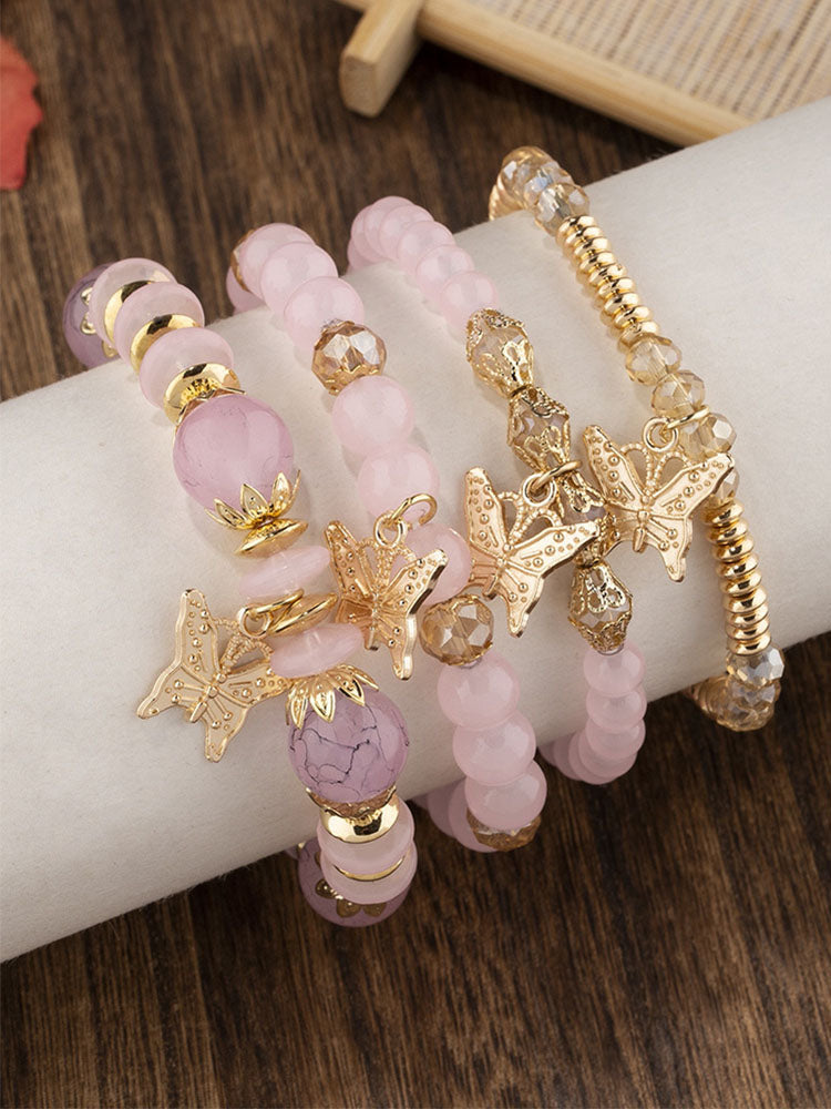 Bohemian Multi-Layer Crystal Butterfly Pendant Bracelet