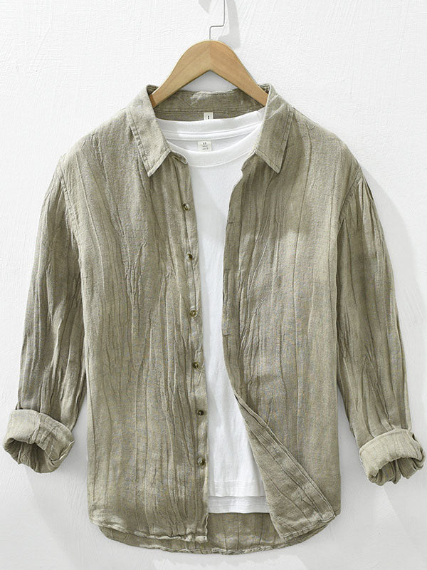 Men's Linen Crumpled Long Sleeve Shirt