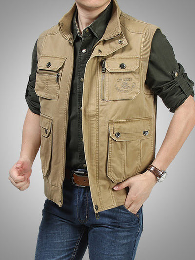 Men's Multi-Pocket Cotton Vest Utility Jacket