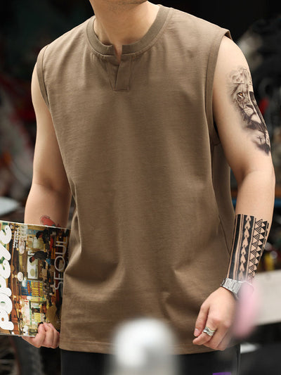 Men's Sleeveless Henley Tank Top