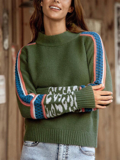 Colorblock Sleeve Knit Crewneck Sweater