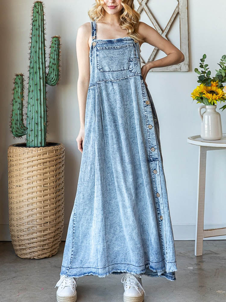 Women's Mineral Washed Denim Overall Dress