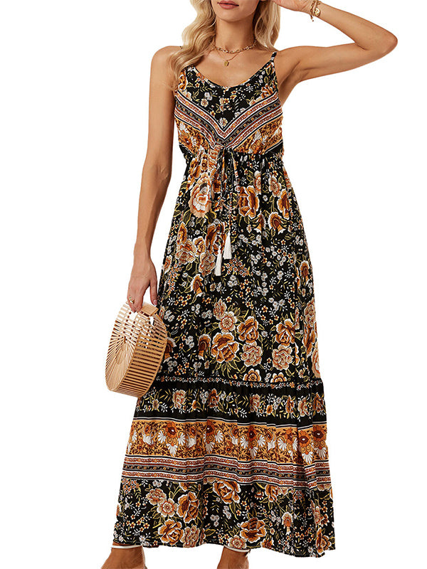 V-neck High Waist Botanical Floral Slip Dress