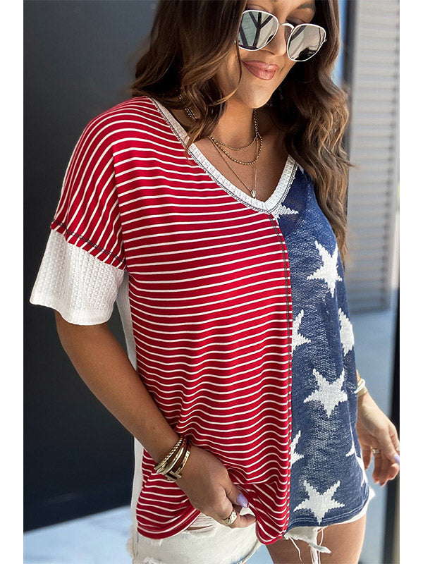 American Flag Stars and Stripes Panel Short Sleeve T-Shirt