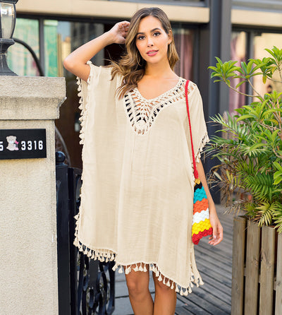 Women's Crochet Trim Tassel Beach Cover-Up Dress