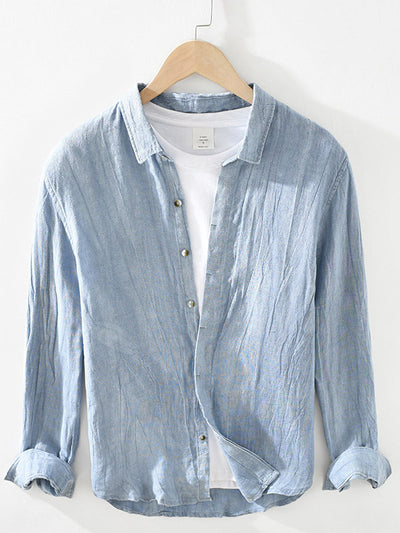 Men's Linen Crumpled Long Sleeve Shirt