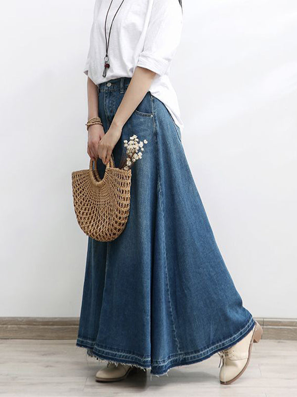 A-Line Flared Denim Maxi Skirt