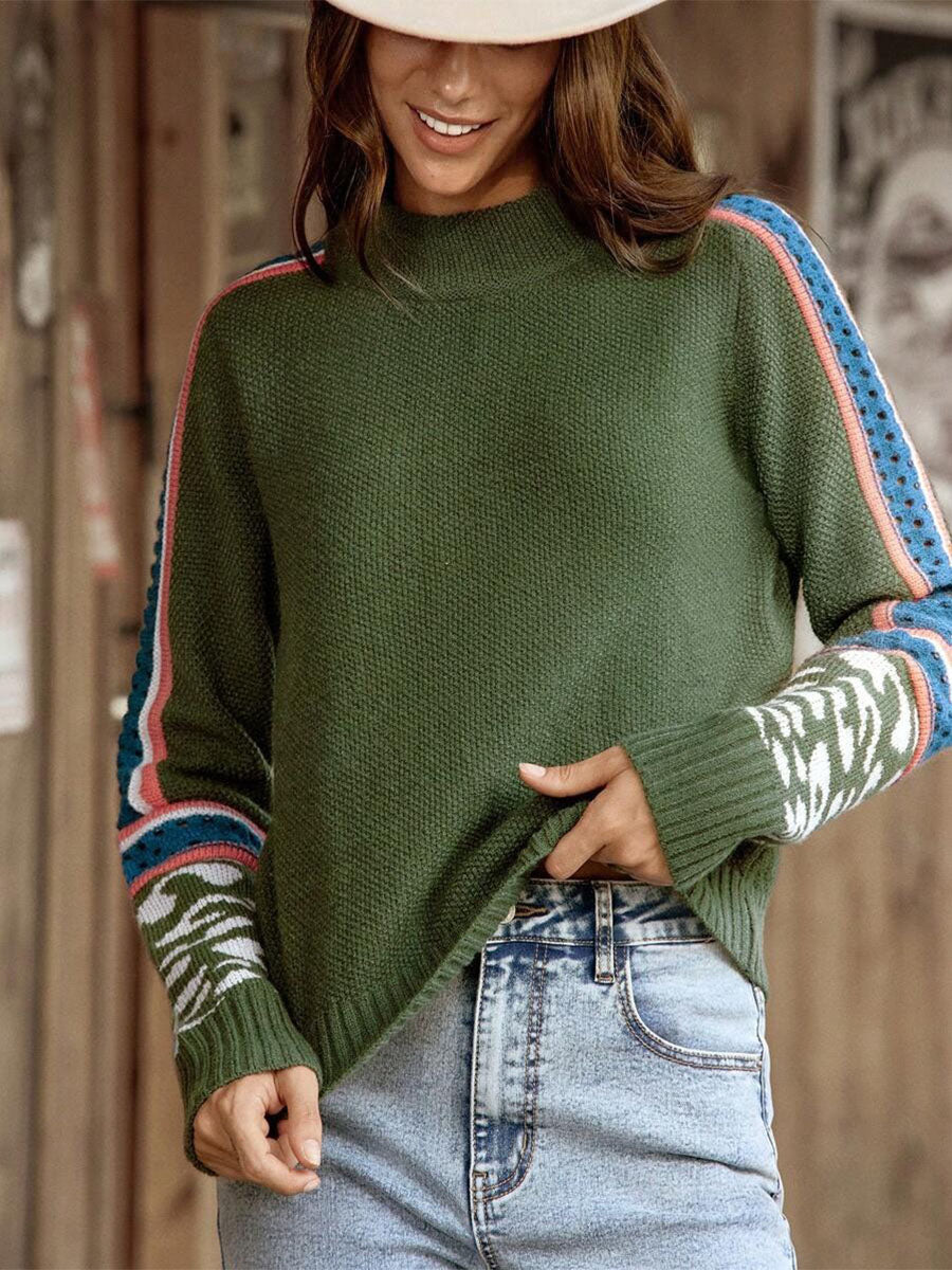 Colorblock Sleeve Knit Crewneck Sweater