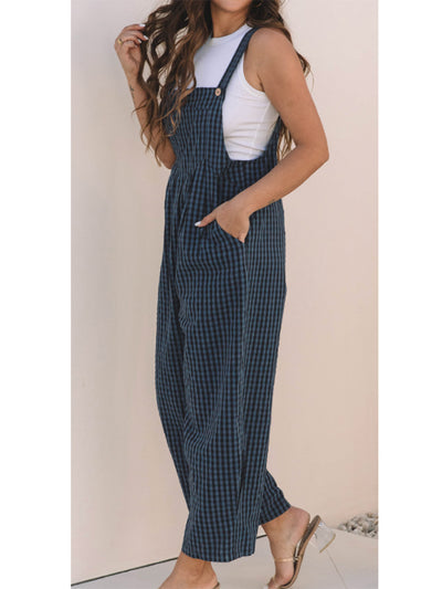 Women's Casual Plaid Wide-Leg Overalls