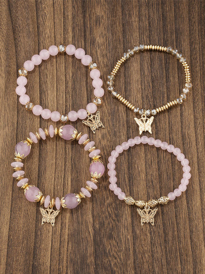 Bohemian Multi-Layer Crystal Butterfly Pendant Bracelet